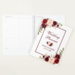 Agenda Burgundy Watercolor Floral Gold Boda<br><div class="desc">Watercolor Floral Borgoña Marsala Planner de Boda de Oro</div>