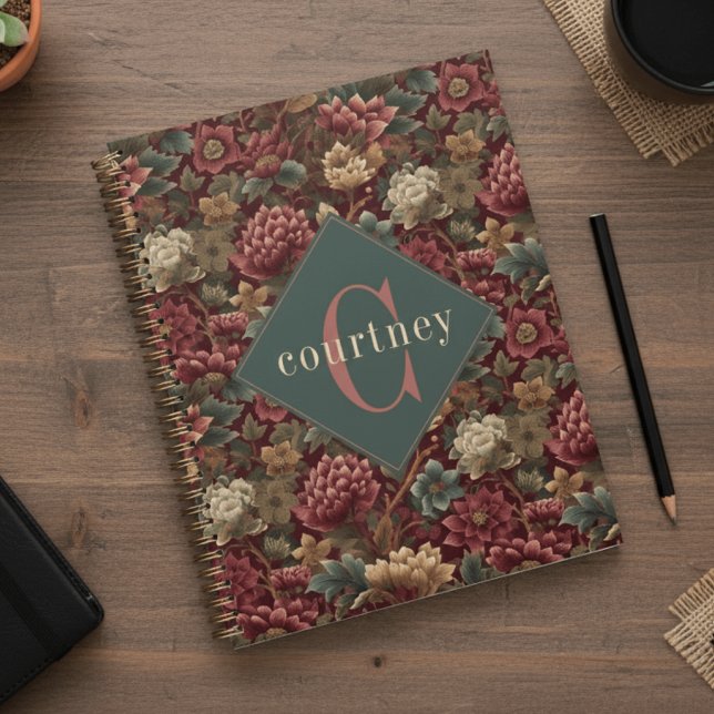 Agenda Burgundy William Morris Floral Elegant Monogram  (Subido por el creador)
