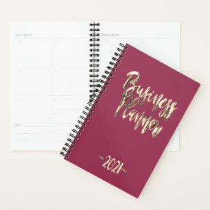 Agenda Business Planner 2021 Guión rojo de oro rosado mod