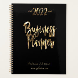 Agenda Business Planner 2022 Black and Gold Script Modern