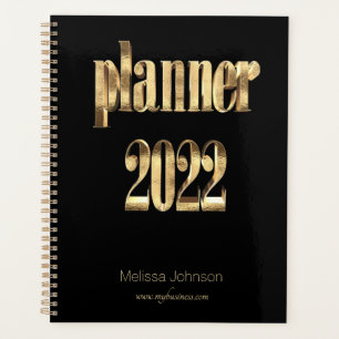 Agenda Business Planner 2022 Black and Gold Script Modern