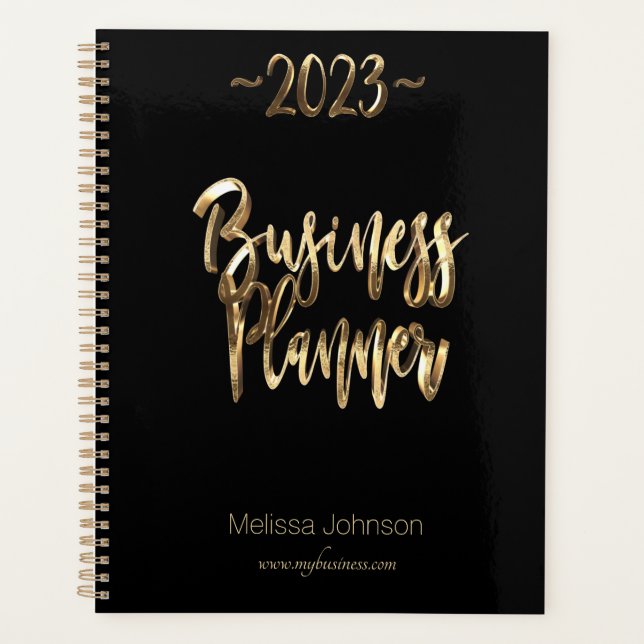 Agenda Business Planner 2023 Black and Gold Script Modern (Anverso)