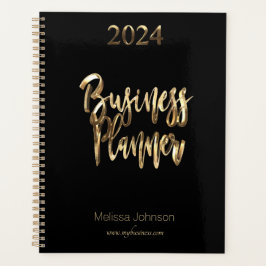 Agenda Business Planner 2024 Black and Gold Script Modern