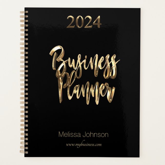 Agenda Business Planner 2024 Black and Gold Script Modern (Anverso)