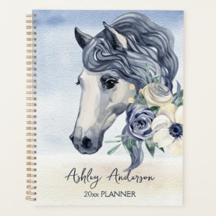 Agenda Caballo azul gris con flores nombre personalizado