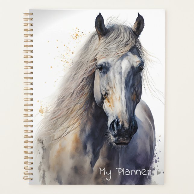 Agenda Caballo de Acuarela Blanca Personalizado (Anverso)