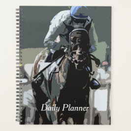 Agenda Caballo De Carrera Con Jockey En Plano Diario Azul