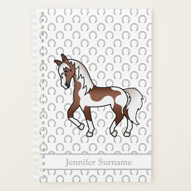 Agenda Caballo de dibujos animados Pinto marrón trotando  (Anverso)