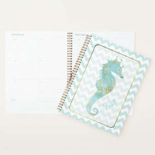 Agenda Caballo de mar turquesa y dorado personalizado