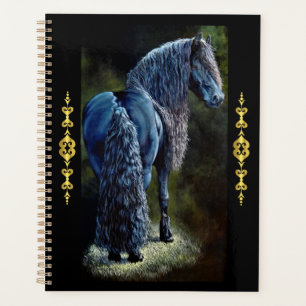Agenda Caballo de semental frisón en foco, pintura 