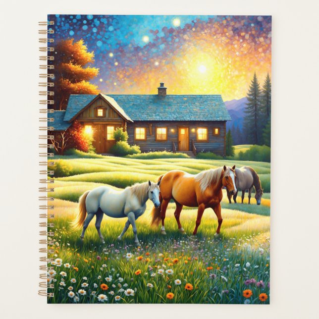 Agenda Caballo en pradera de flores silvestres de granja (Anverso)