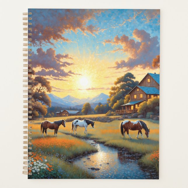 Agenda Caballo en pradera de flores silvestres de granja (Anverso)