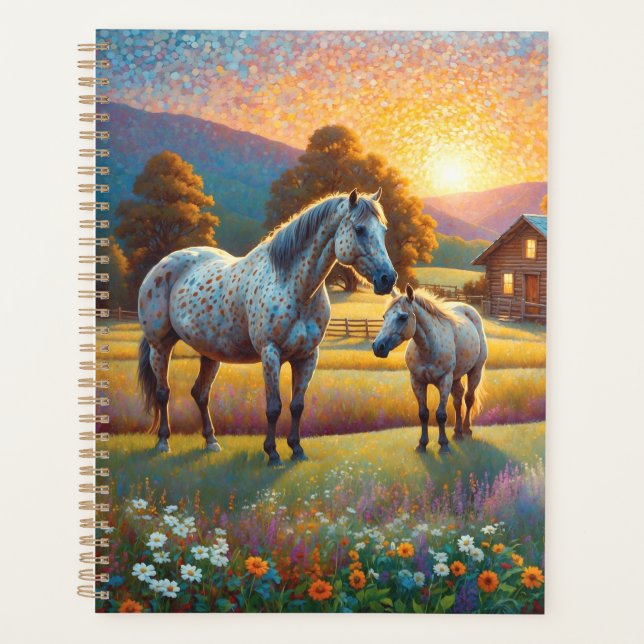 Agenda Caballo en pradera de flores silvestres de granja (Anverso)
