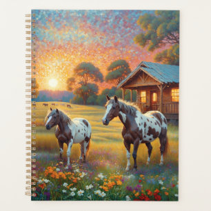Agenda Caballo en pradera de flores silvestres de granja
