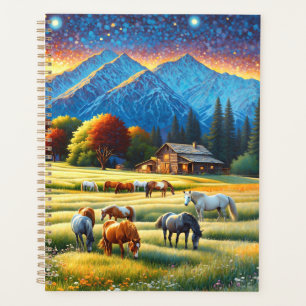 Agenda Caballo en pradera de flores silvestres de granja