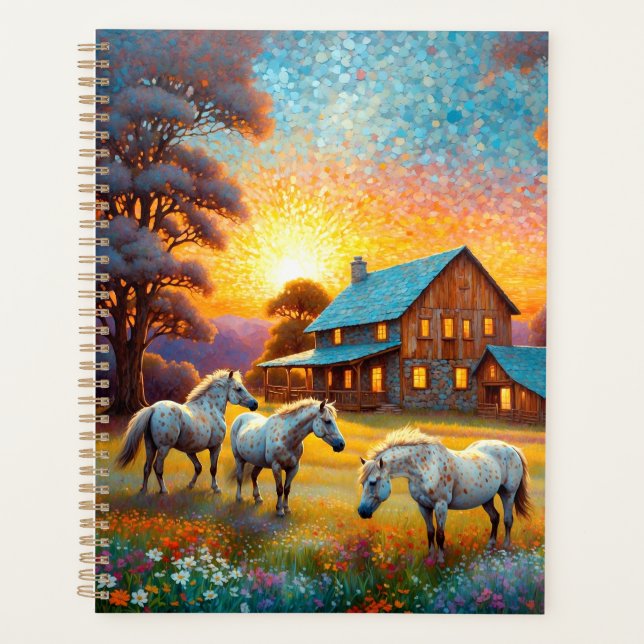 Agenda Caballo en pradera de flores silvestres de granja (Anverso)