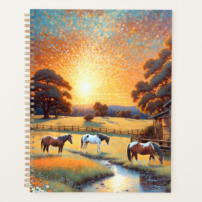 Agenda Caballo en pradera de flores silvestres de granja (Anverso)