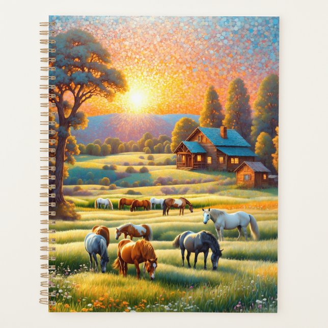 Agenda Caballo en pradera de flores silvestres de granja (Anverso)