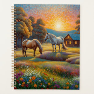 Agenda Caballo en pradera de flores silvestres de granja