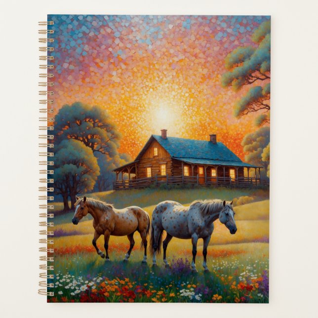Agenda Caballo en pradera de flores silvestres de granja (Anverso)