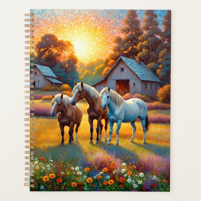 Agenda Caballo en pradera de flores silvestres de granja (Anverso)