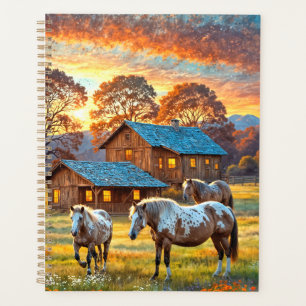 Agenda Caballo en pradera de flores silvestres de granja