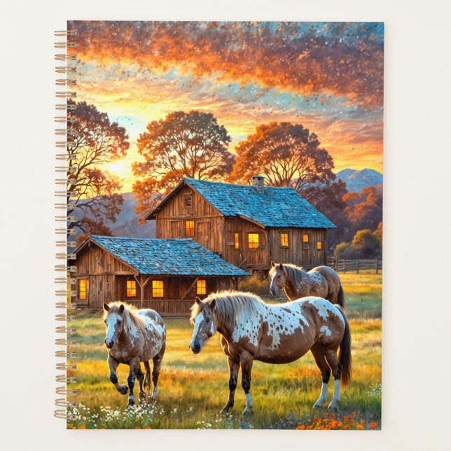 Agenda Caballo en pradera de flores silvestres de granja (Anverso)