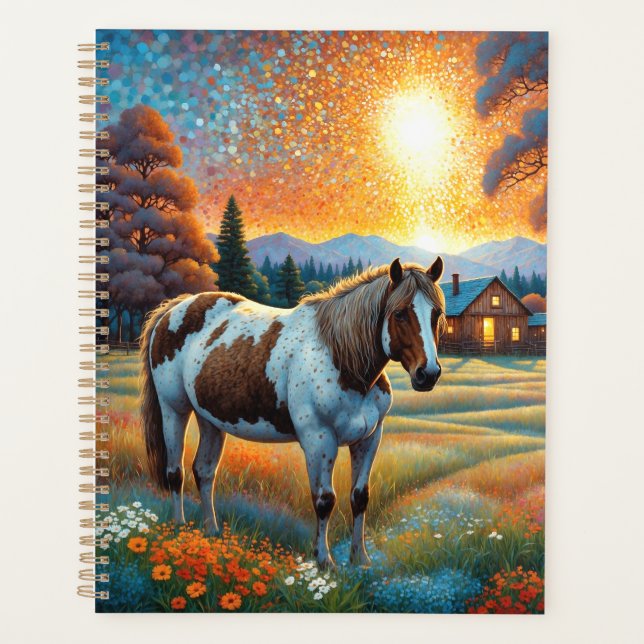 Agenda Caballo en pradera de flores silvestres de granja (Anverso)