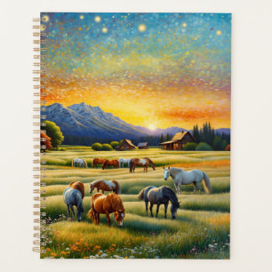 Agenda Caballo en pradera de flores silvestres de granja