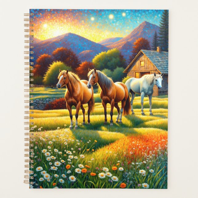 Agenda Caballo en pradera de flores silvestres de granja (Anverso)