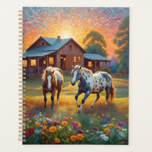 Agenda Caballo en prado de flores silvestres de granja