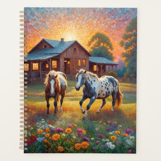 Agenda Caballo en prado de flores silvestres de granja (Anverso)