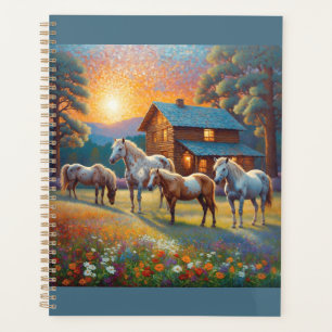 Agenda Caballo en prado de flores silvestres de granja