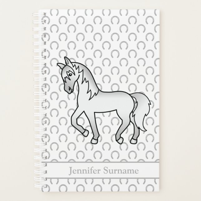 Agenda Caballo gris animado trotando & Texto personalizad (Anverso)