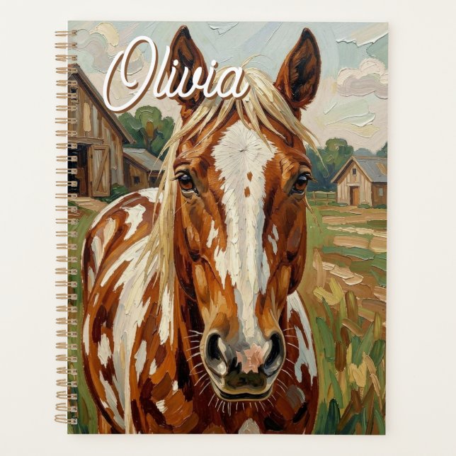 Agenda Caballo marrón y blanco personalizado (Anverso)