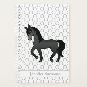 Agenda Caballo Negro de Dibujos Animados Trotando & Texto
