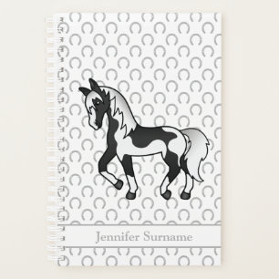 Agenda Caballo Trotador de Dibujos Animados Pinto Negro &