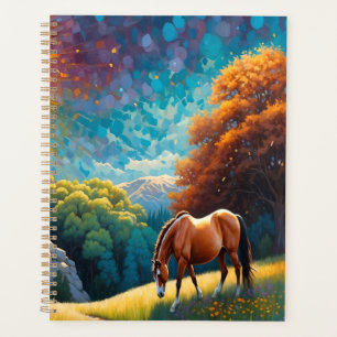 Agenda Caballo y flores en una pradera colorida