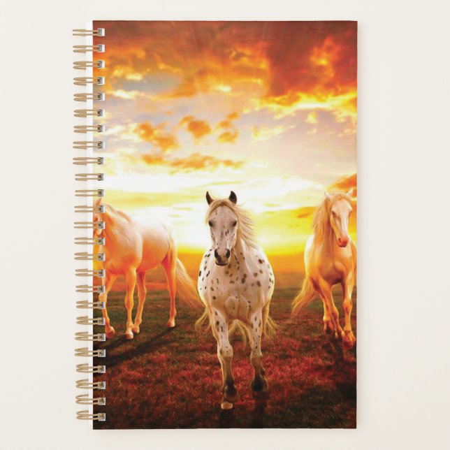 Agenda Caballos al atardecer lanzando almohada (Anverso)