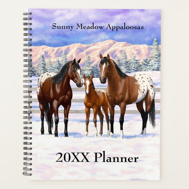 Agenda Caballos Appaloosa De La Bahía Marrón En Nieve (Anverso)
