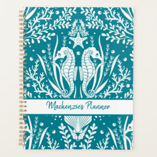 Agenda Caballos de mar Damasco Blanco Azul Verde azulado