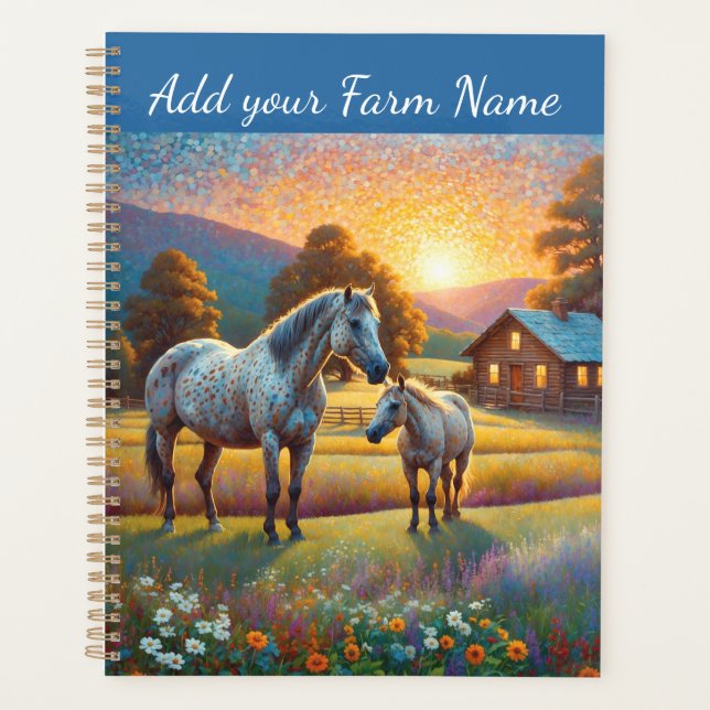 Agenda Caballos en pradera de flores silvestres de granja (Anverso)