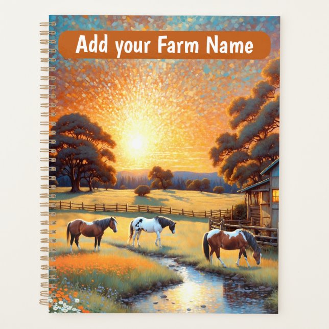 Agenda Caballos en pradera de flores silvestres de granja (Anverso)