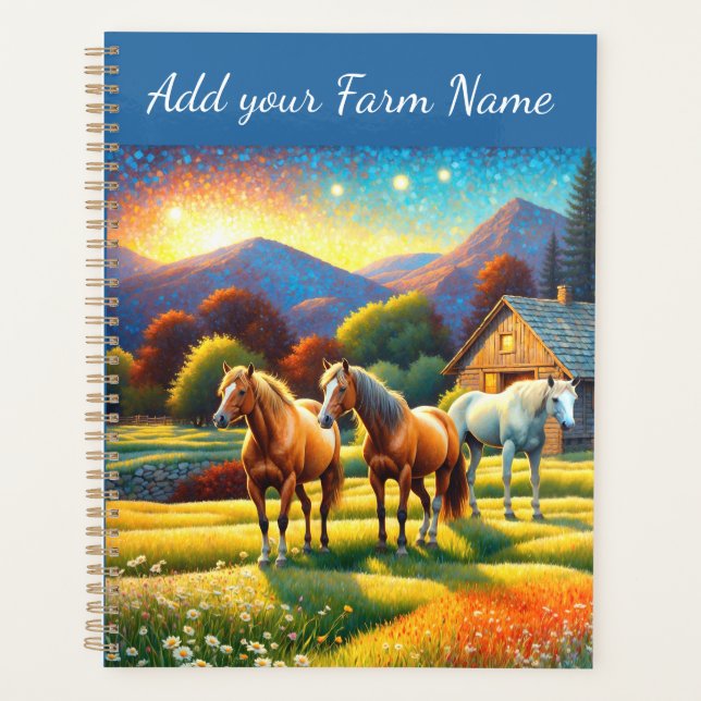 Agenda Caballos en prado de flores silvestres de granja (Anverso)