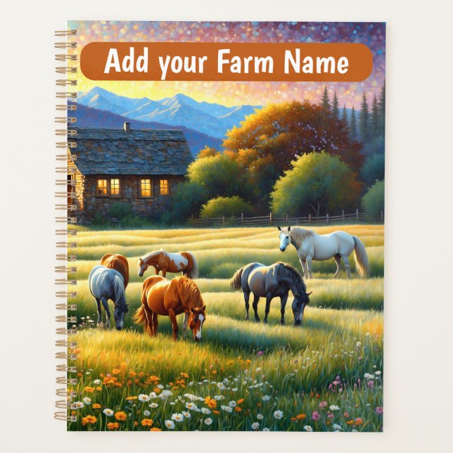 Agenda Caballos en prado de flores silvestres de granja (Anverso)