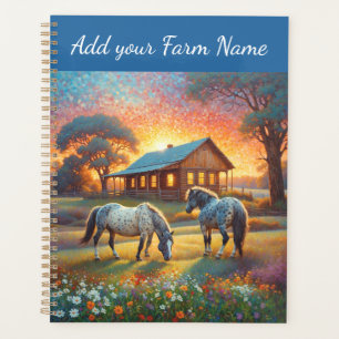 Agenda Caballos en prado de flores silvestres de granja