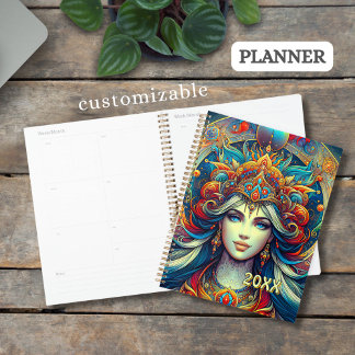 Agenda Cabello azul turquesa de cabeza de diosa abril -
