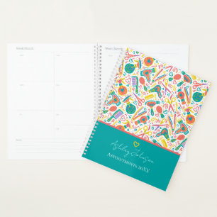 Agenda Cabello folk portugués — verde azulado con coral y