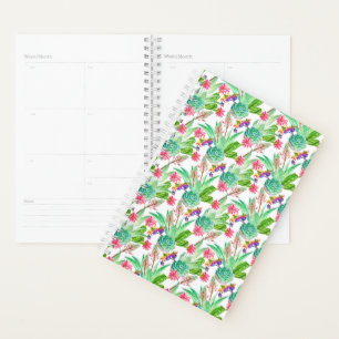 Agenda Cactus de acuarela brillante y patrón suculento