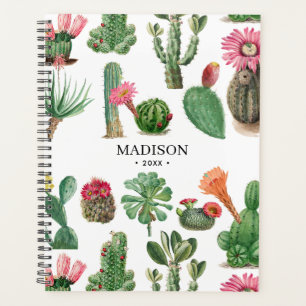 Agenda Cactus de acuarela colorida y flores suculentas